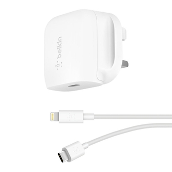 Belkin 20W USB-C PD + USB-A UK Wall Charger - White