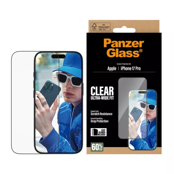 PanzerGlass Classic Fit iPhone 17 Pro Screen Protector - Clear