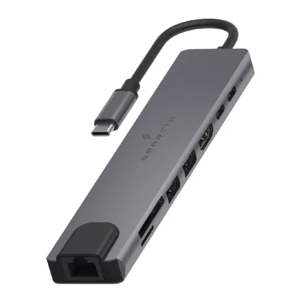 Smartix Premium 8-in-1 HDMI/LAN USB-C Hub - Silver