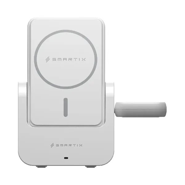 Smartix Airdock حامل وقاعدة شحن 3 في 1 مع بطارية متنقلة 10K - أبيض