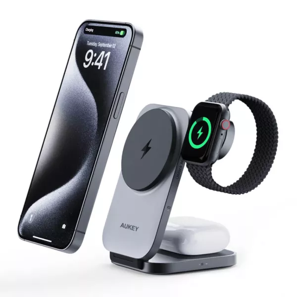 Aukey Magfusion Qi2 2in1 Wireless Charger - Gray