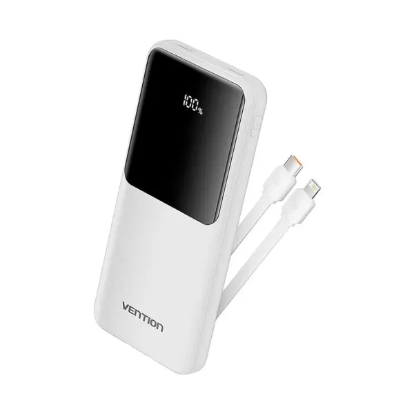 Vention بطارية متنقلة 22.5W بسعة 10K مع كابلات USB-C وLightning مدمجة - أبيض