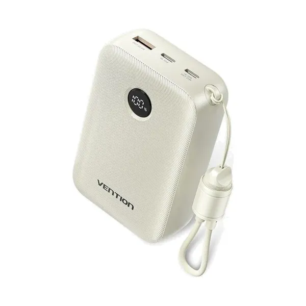 Vention 22.5W 20K Power Bank with Built-in USB-C Cable - Beige