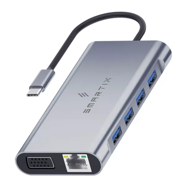 Smartix Premium 11-in-1 HDMI/LAN USB-C Hub - Silver