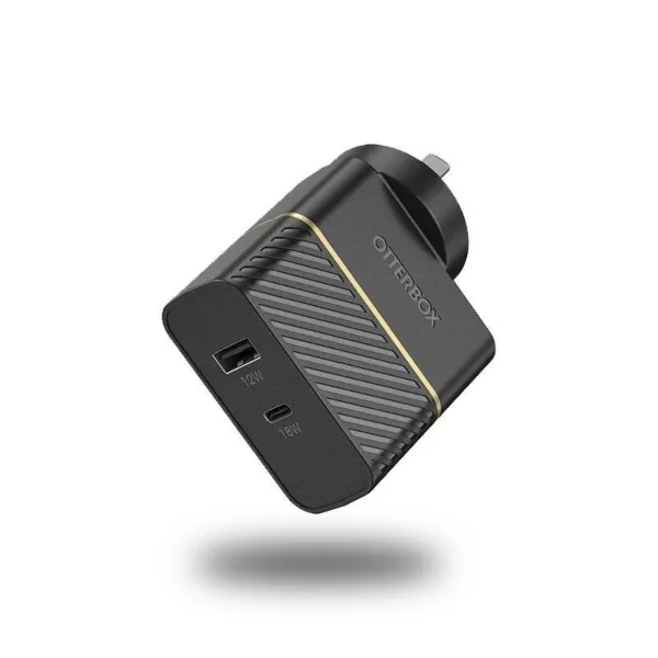 Otterbox 30W Dual Port USB-C/A Wall Charger UK - أسود