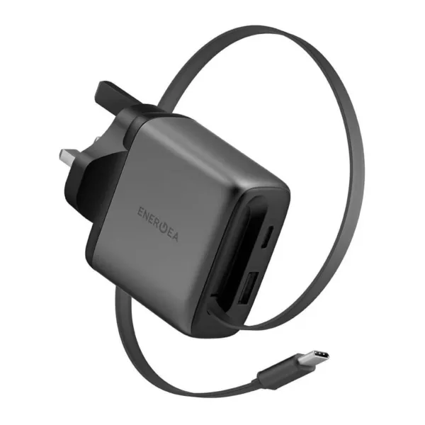 Energea Ampcharge 65W PD GaN Wall Charger with Cable - Gray