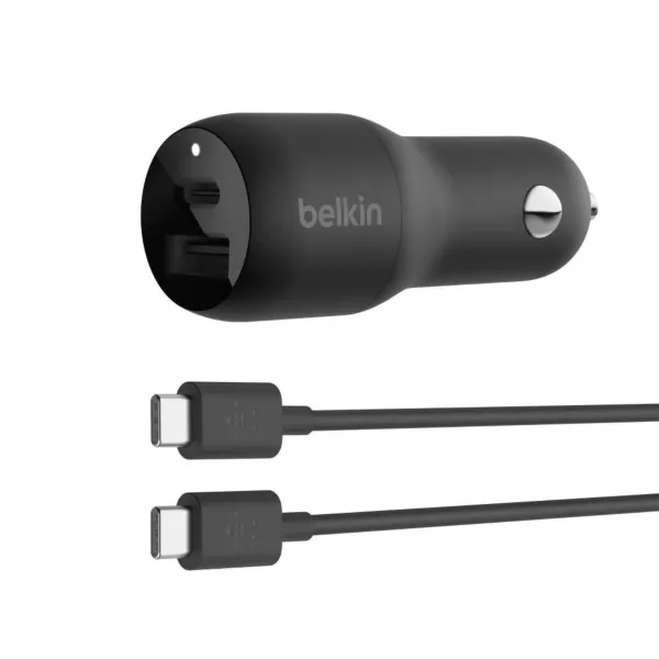 Belkin Dual USB-C 25W / USB-A 12W Car Charger - Black