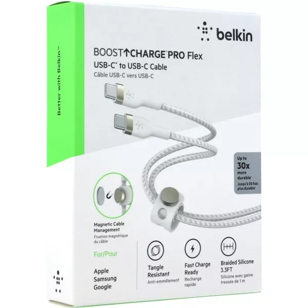 Belkin Pro Flex USB-A to USB-C Braided Silicone Cable (1m) - White