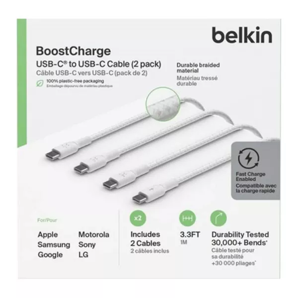 Belkin BoostCharge USB-C to USB-C (2m) Cable (2 Pack) - White