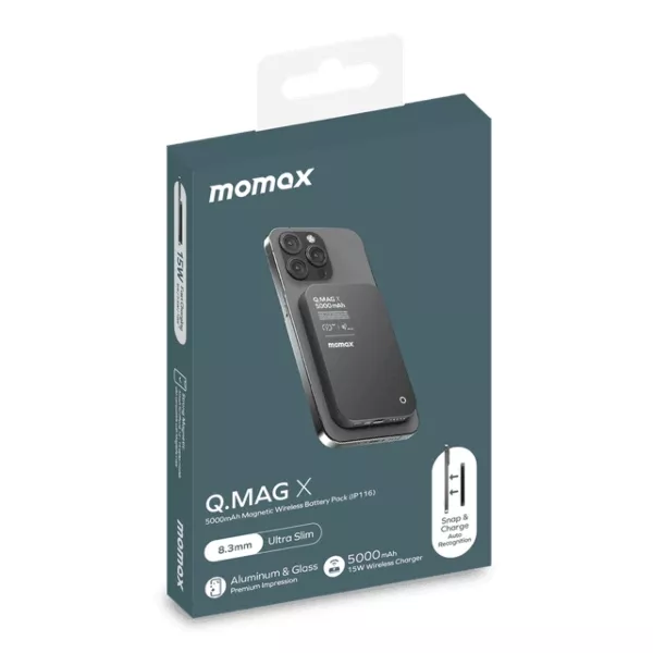 Momax Q.Mag Minimal 10K MagSafe Power Bank - Black