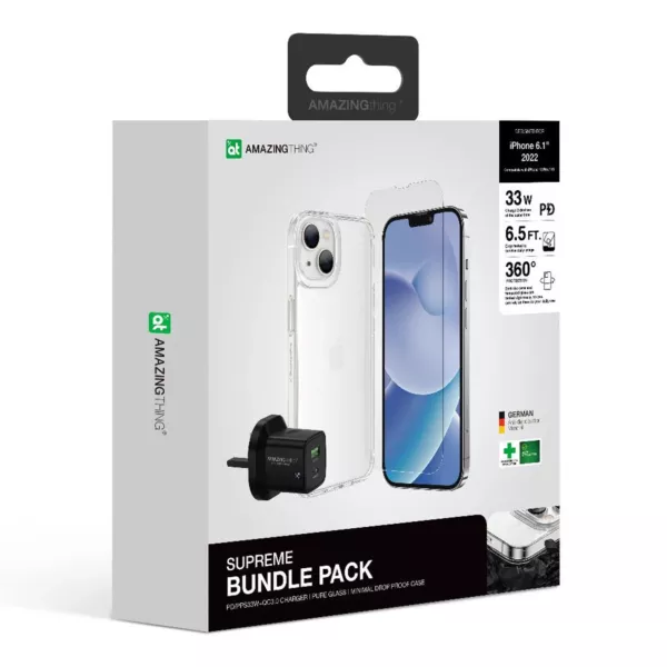 AmazingThing iPhone 14 Plus Bundle Glass+Case+30W 2 Port Charger