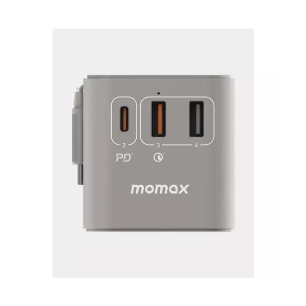 Momax 1-World 70W GaN 3 Port USB-C Travel Charger - Gray