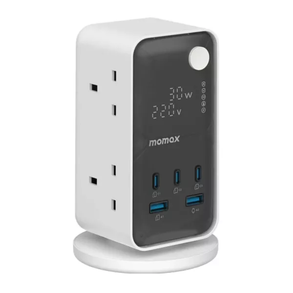 Momax 1 Charge Flow 6 Outlet Power Tower with USB - White