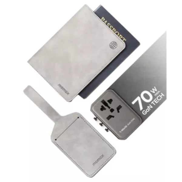 Momax Travel Set 70W Travel Charger+ Passport Cover+Name Tag