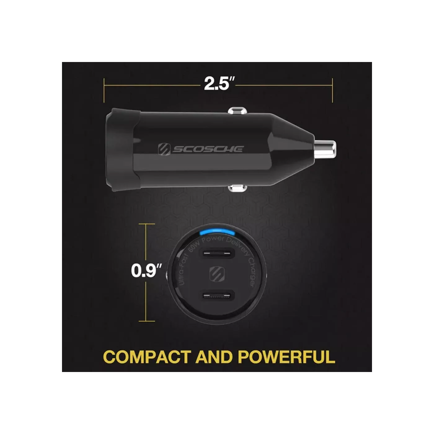 Scosche PowerVolt 60W USB-C PD 3.0 Car Charger - Black