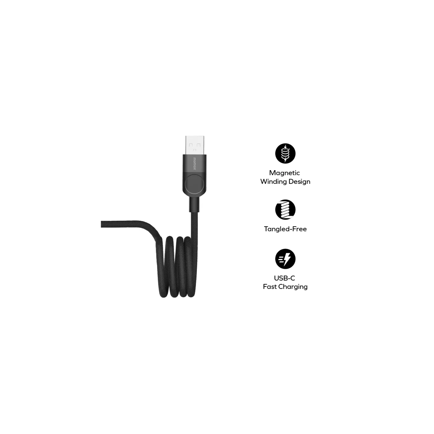Momax MagLink 66W USB-A to USB-C Magnetic Cable (1m)