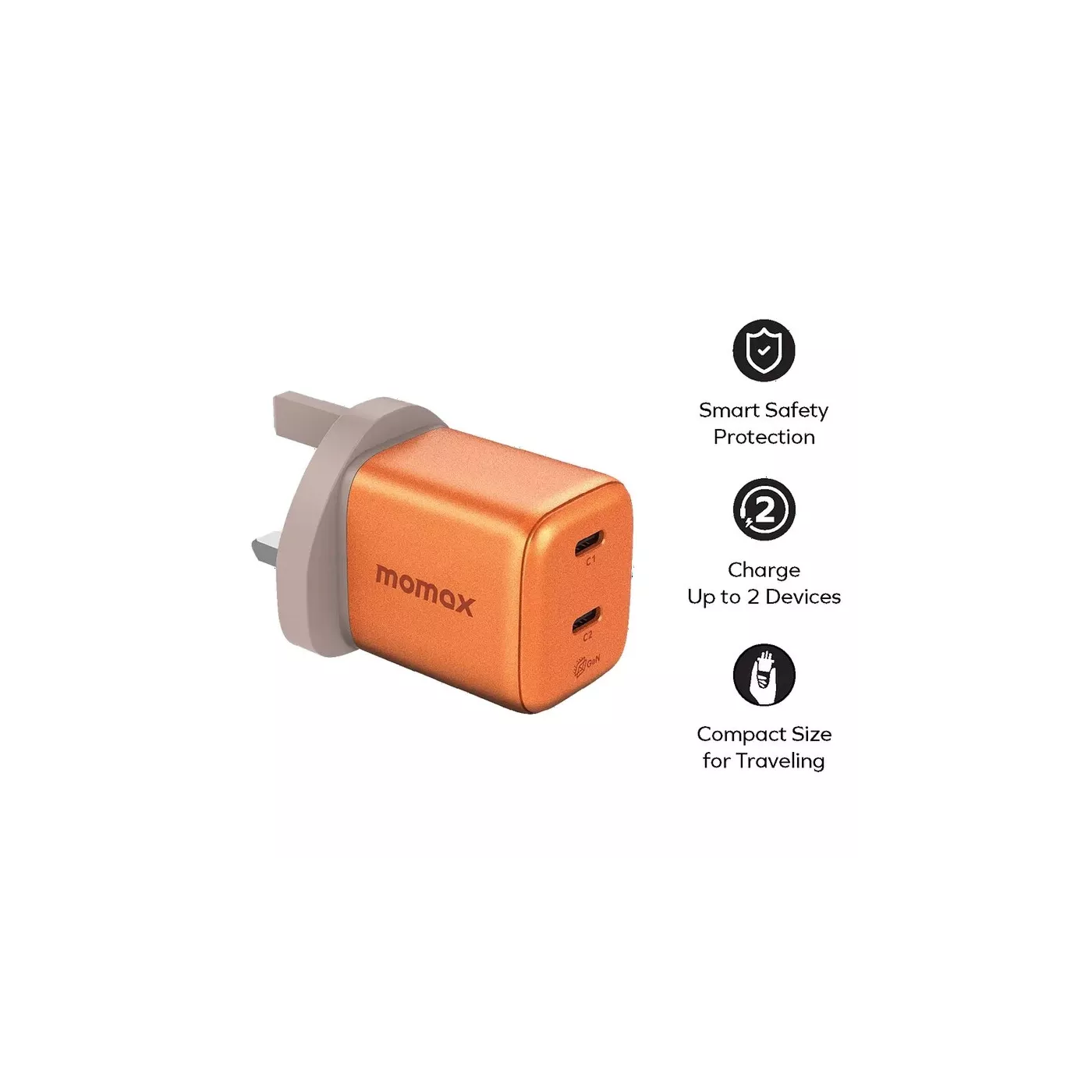 Momax 1-Charge 45W 2-Port GaN Charger (2× USB-C)