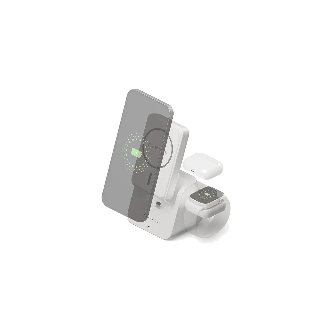 Smartix Airdock حامل وقاعدة شحن 3 في 1 مع بطارية متنقلة 10K - أبيض