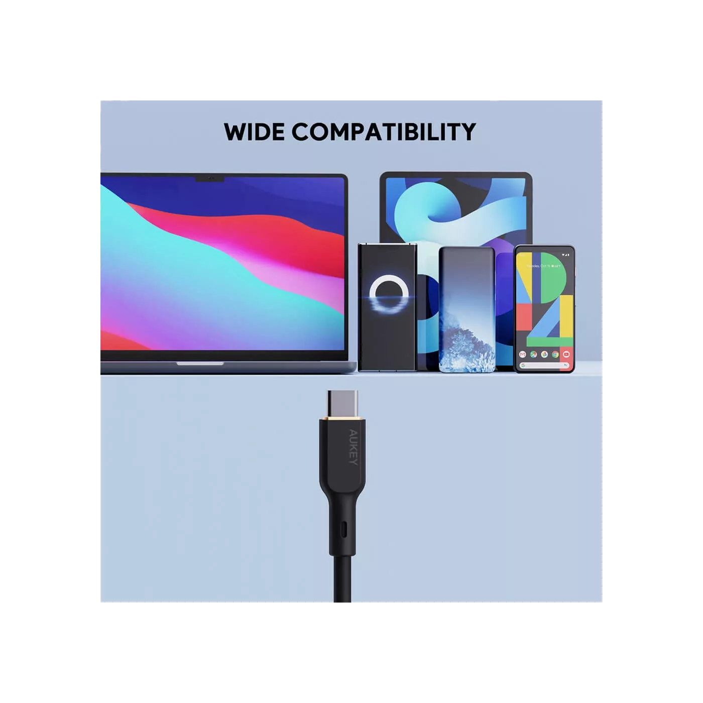 Aukey Silicone USB-C to USB-C 140W (1.8m) Cable - White
