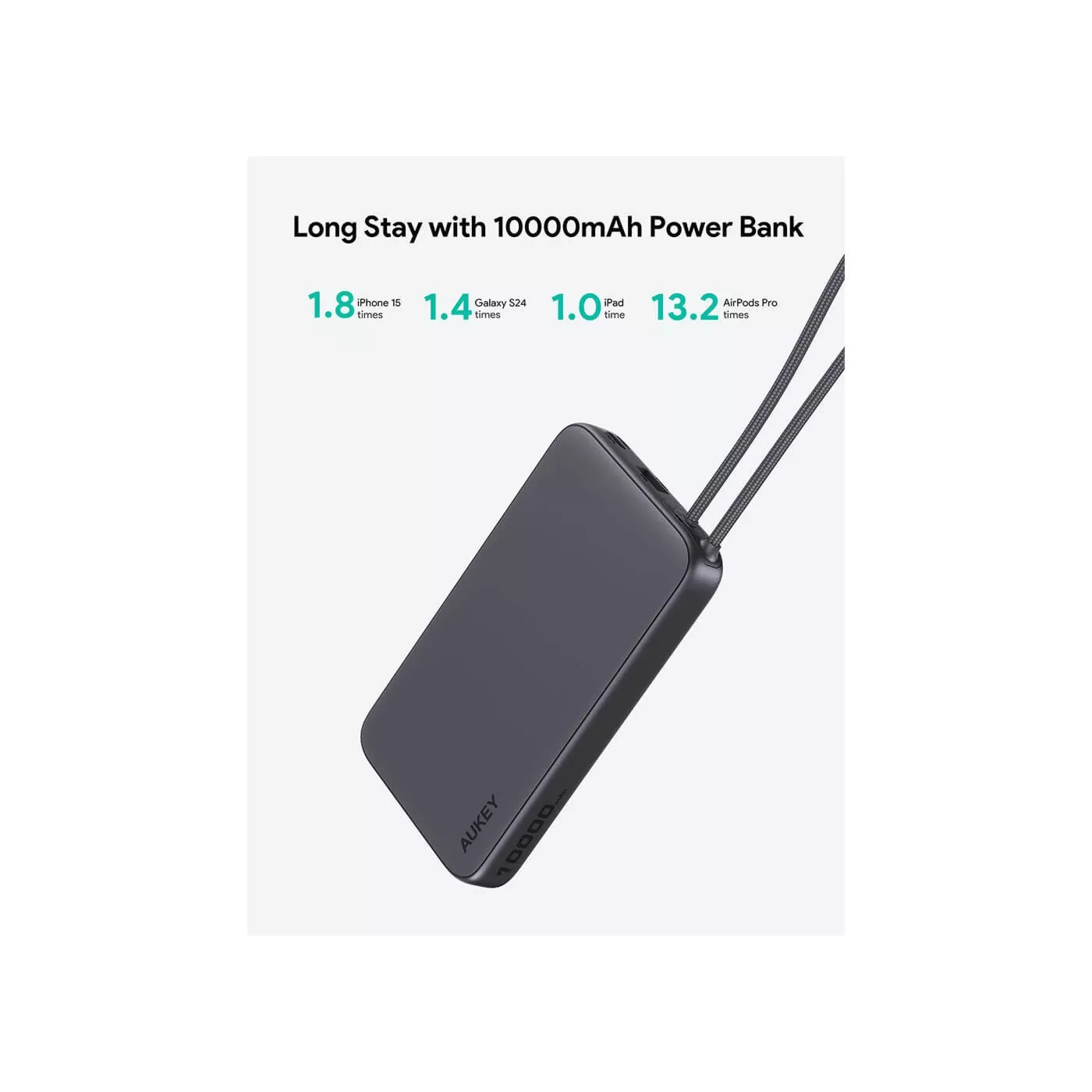 Aukey Spark Sling 15W 10K Slim Power Bank - Gray