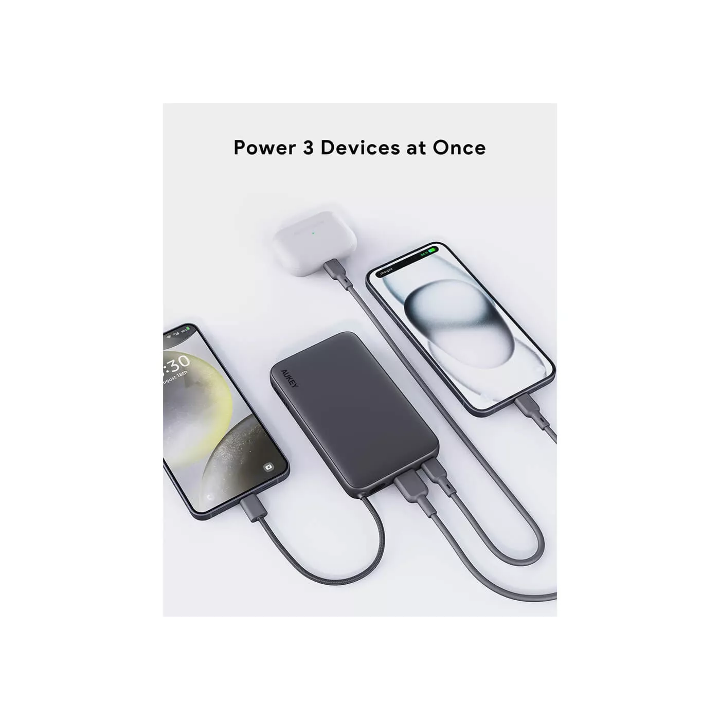 Aukey Spark Sling 15W 10K Slim Power Bank - Gray