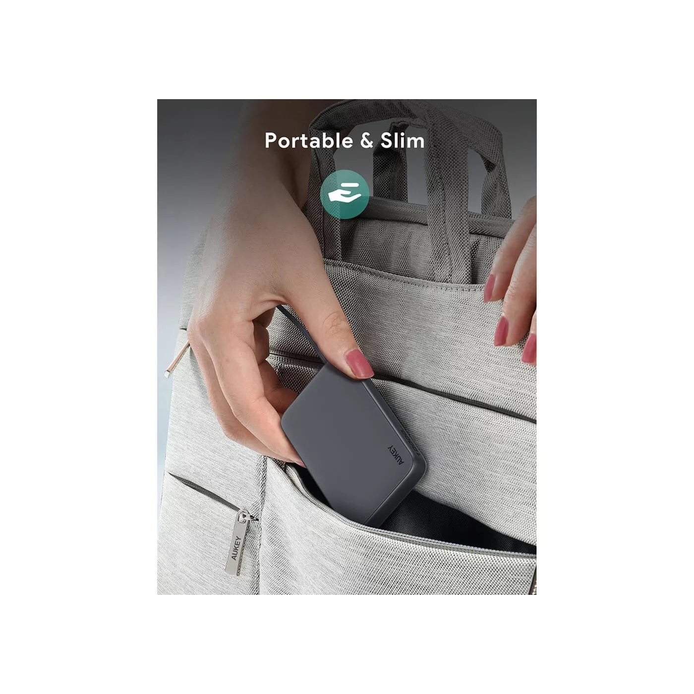 Aukey Spark Sling 15W 10K Slim Power Bank - Gray
