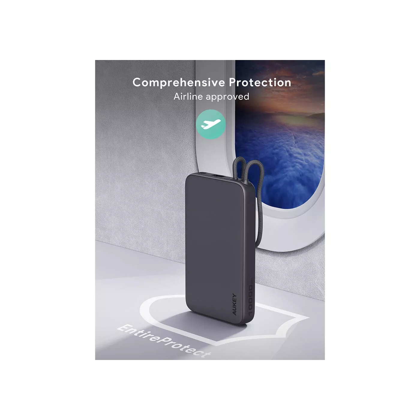Aukey Spark Sling 15W 10K Slim Power Bank - Gray