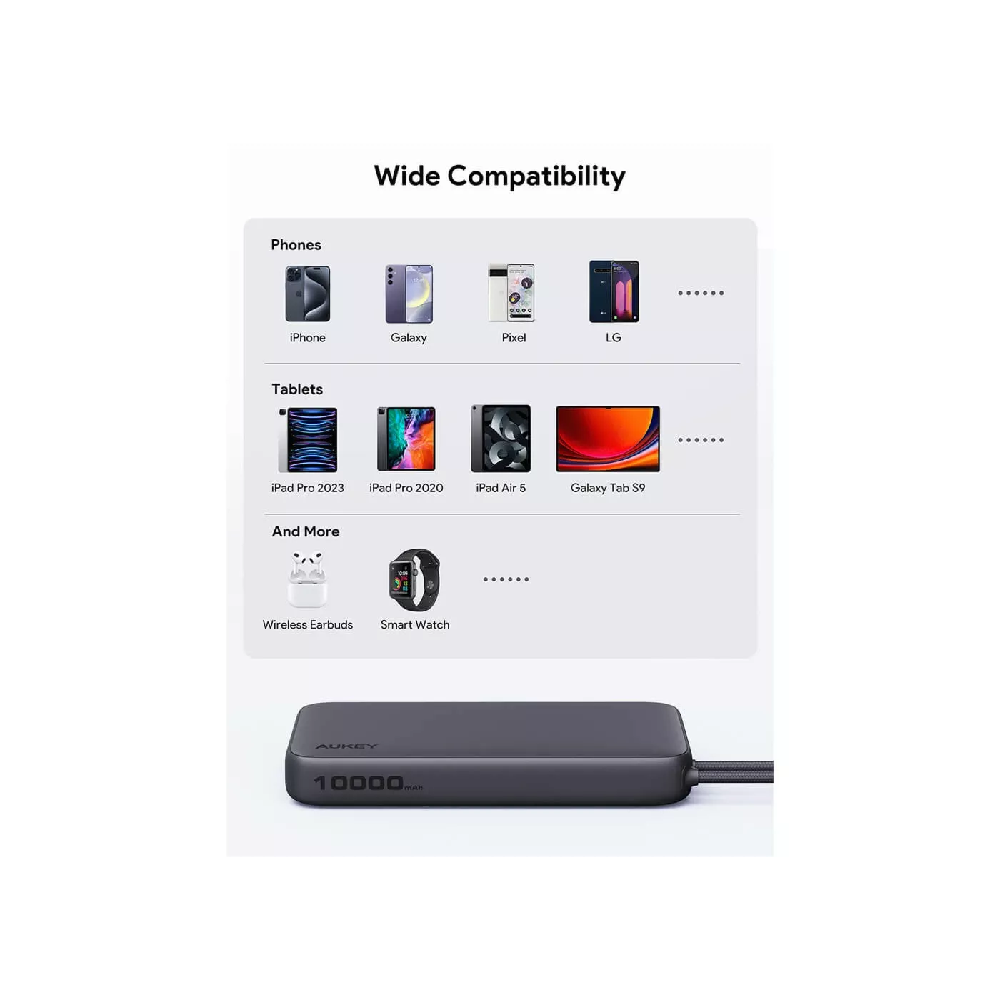 Aukey Spark Sling 15W 10K Slim Power Bank - Gray