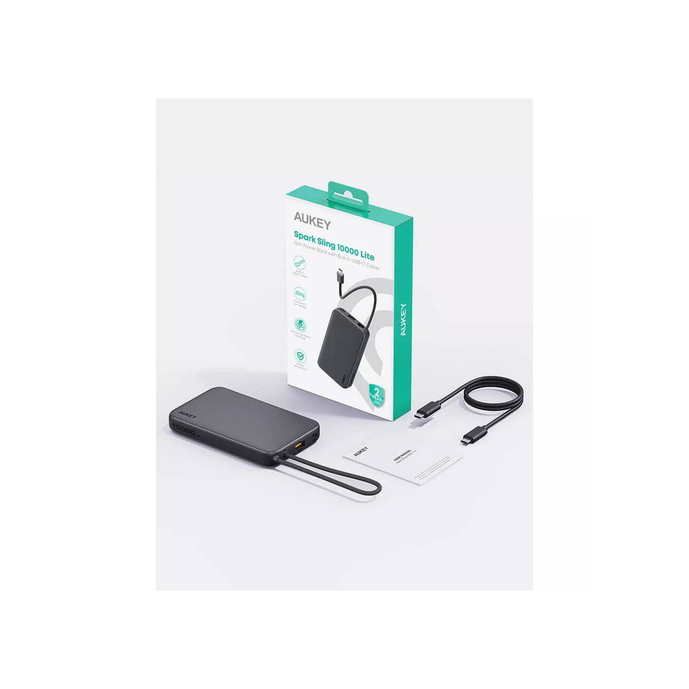Aukey Spark Sling 15W 10K Slim Power Bank - Gray