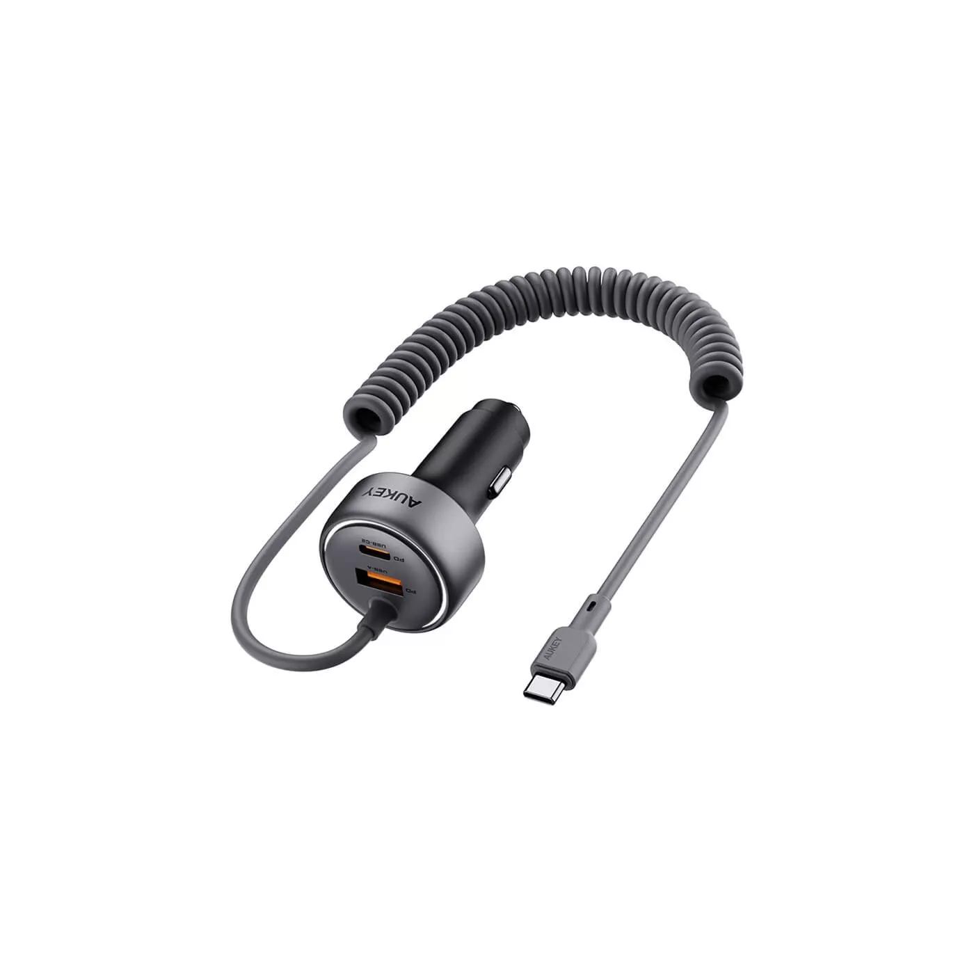 Aukey Pathfinder Sling 72W Car Charger Builtin Cable - Gray