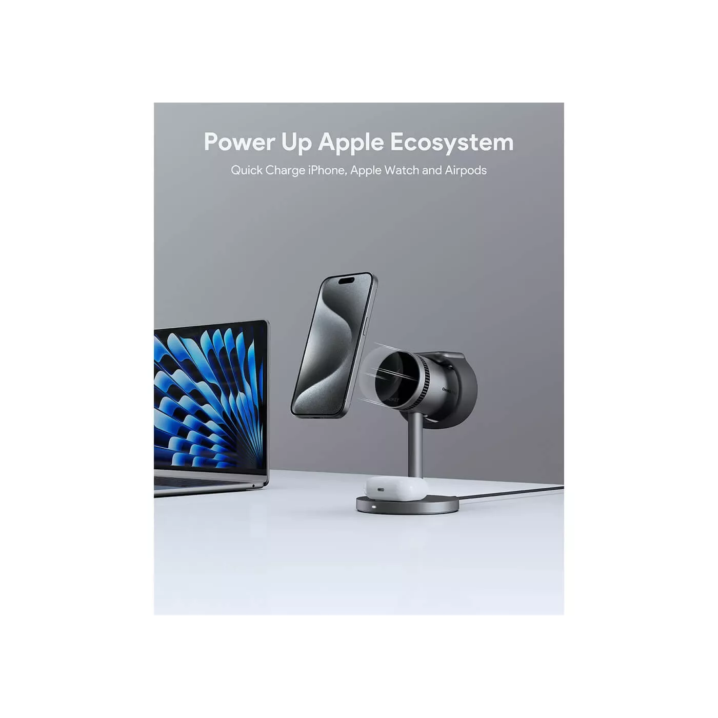 Aukey 3in1 Magnetic Charger with Cooling Fan - Gray