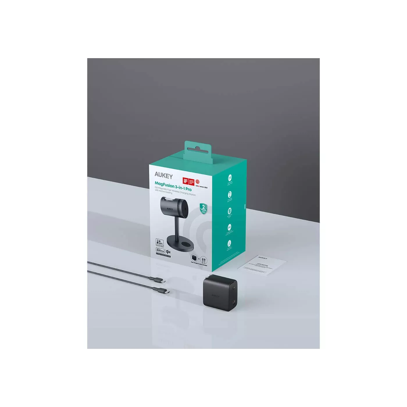 Aukey 3in1 Magnetic Charger with Cooling Fan - Gray