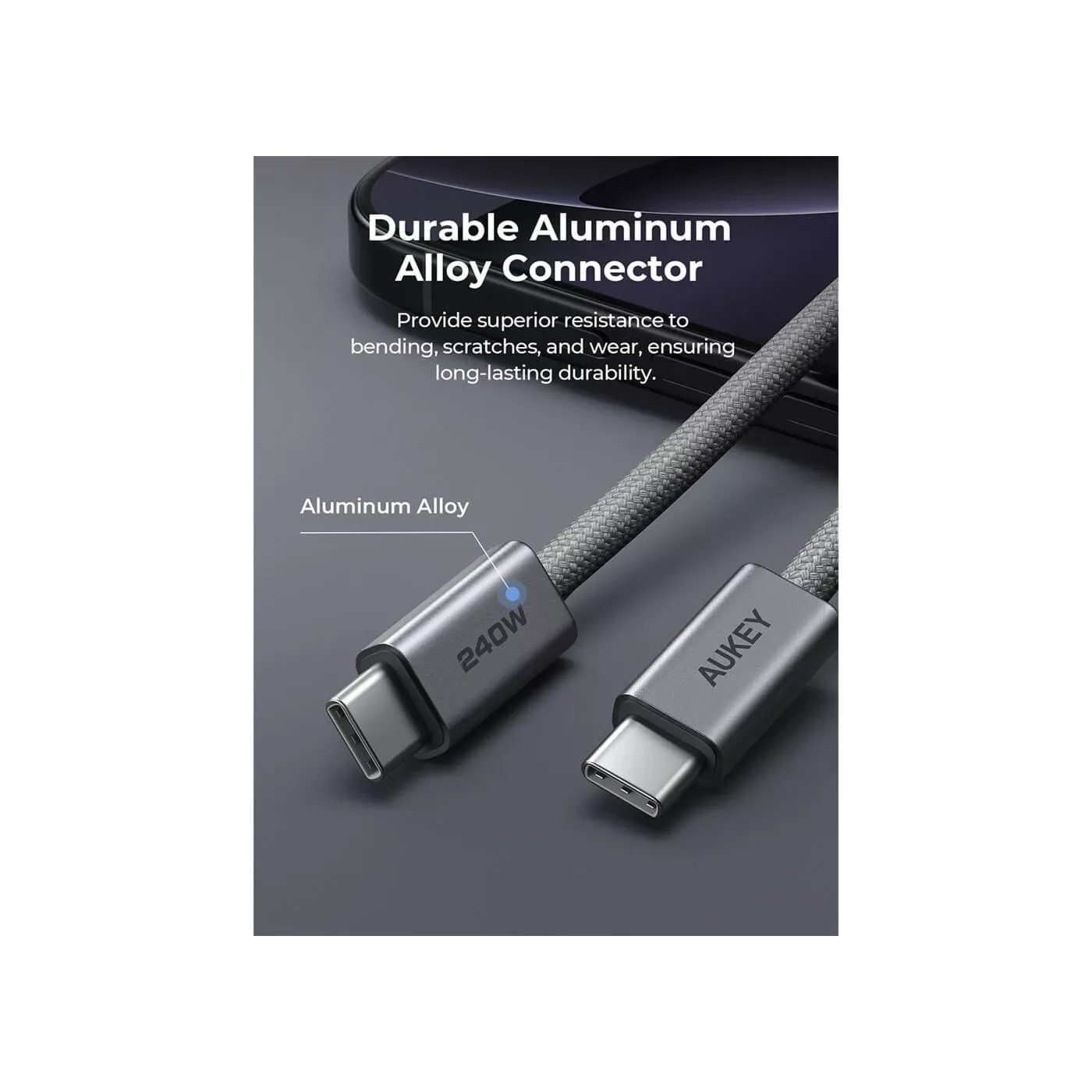 Aukey Circlet Blink USB-C to USB-C 240W (1.8m) Cable - Gray