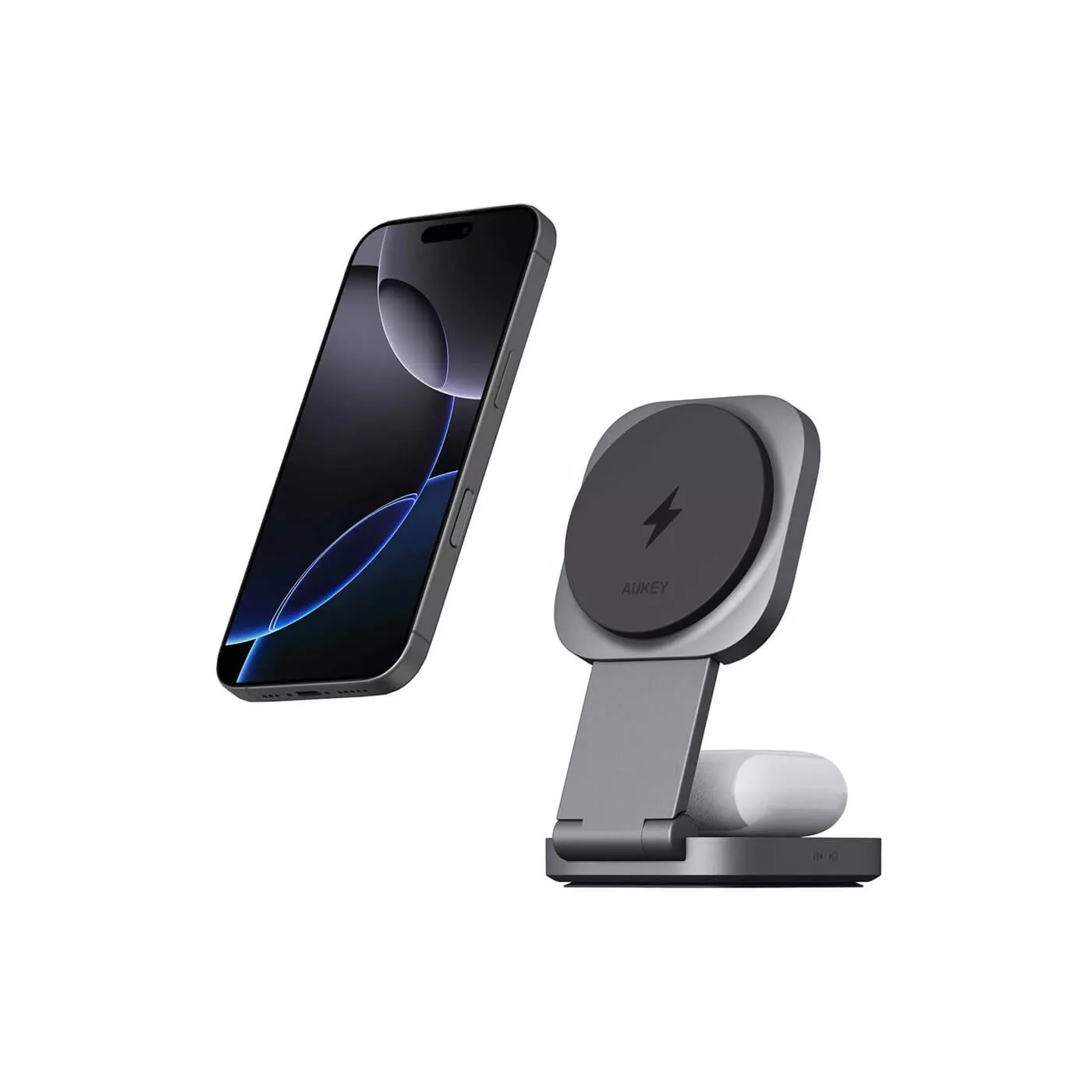 Aukey Magfusion Qi2 2in1 15W Foldable Charger - Gray