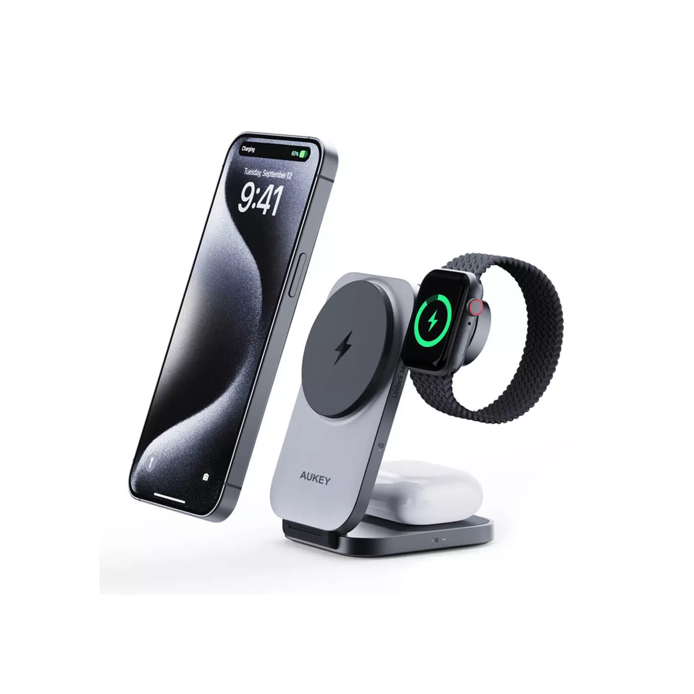 Aukey Magfusion Qi2 2in1 Wireless Charger - Gray