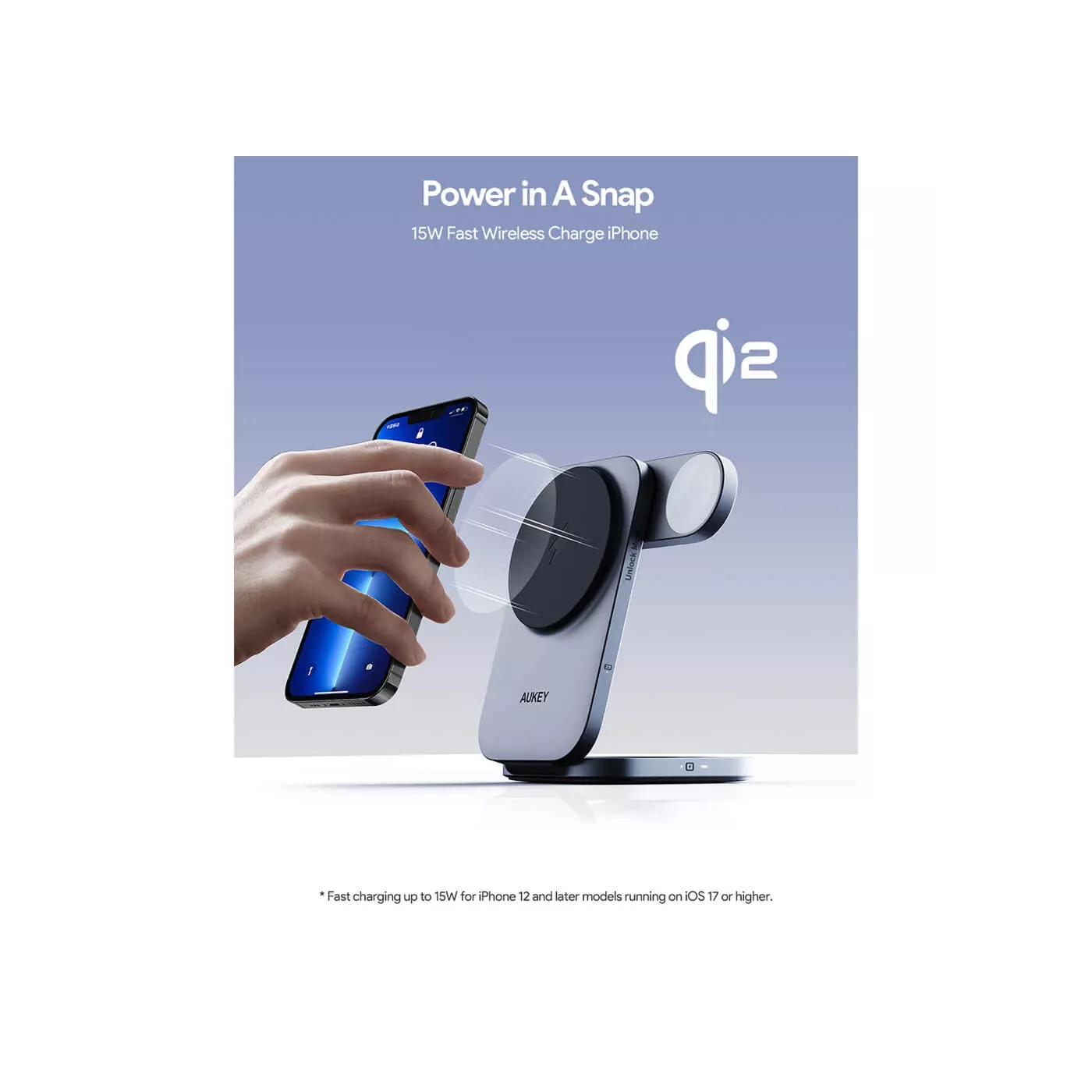 Aukey Magfusion Qi2 2in1 Wireless Charger - Gray