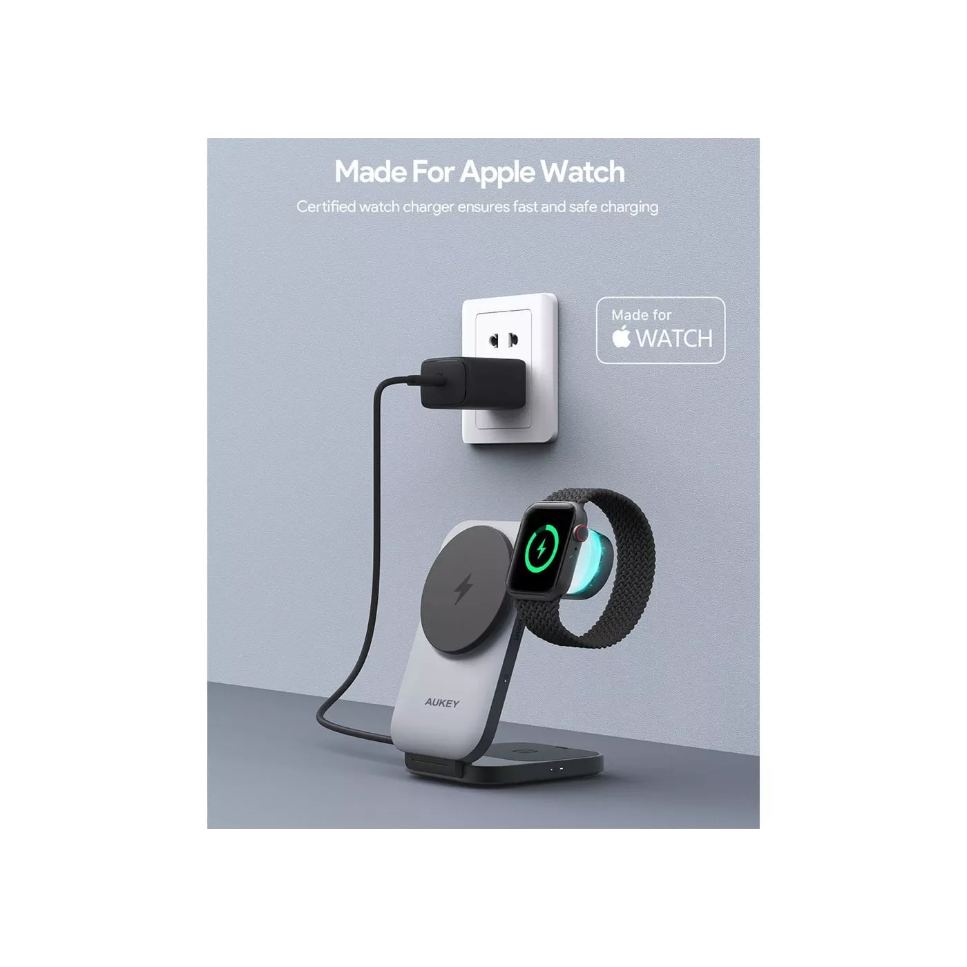 Aukey Magfusion Qi2 2in1 Wireless Charger - Gray