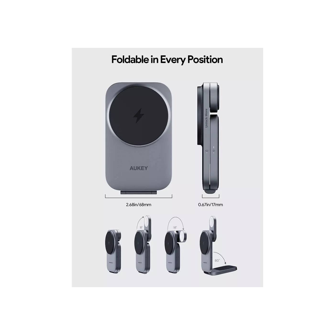 Aukey Magfusion Qi2 2in1 Wireless Charger - Gray