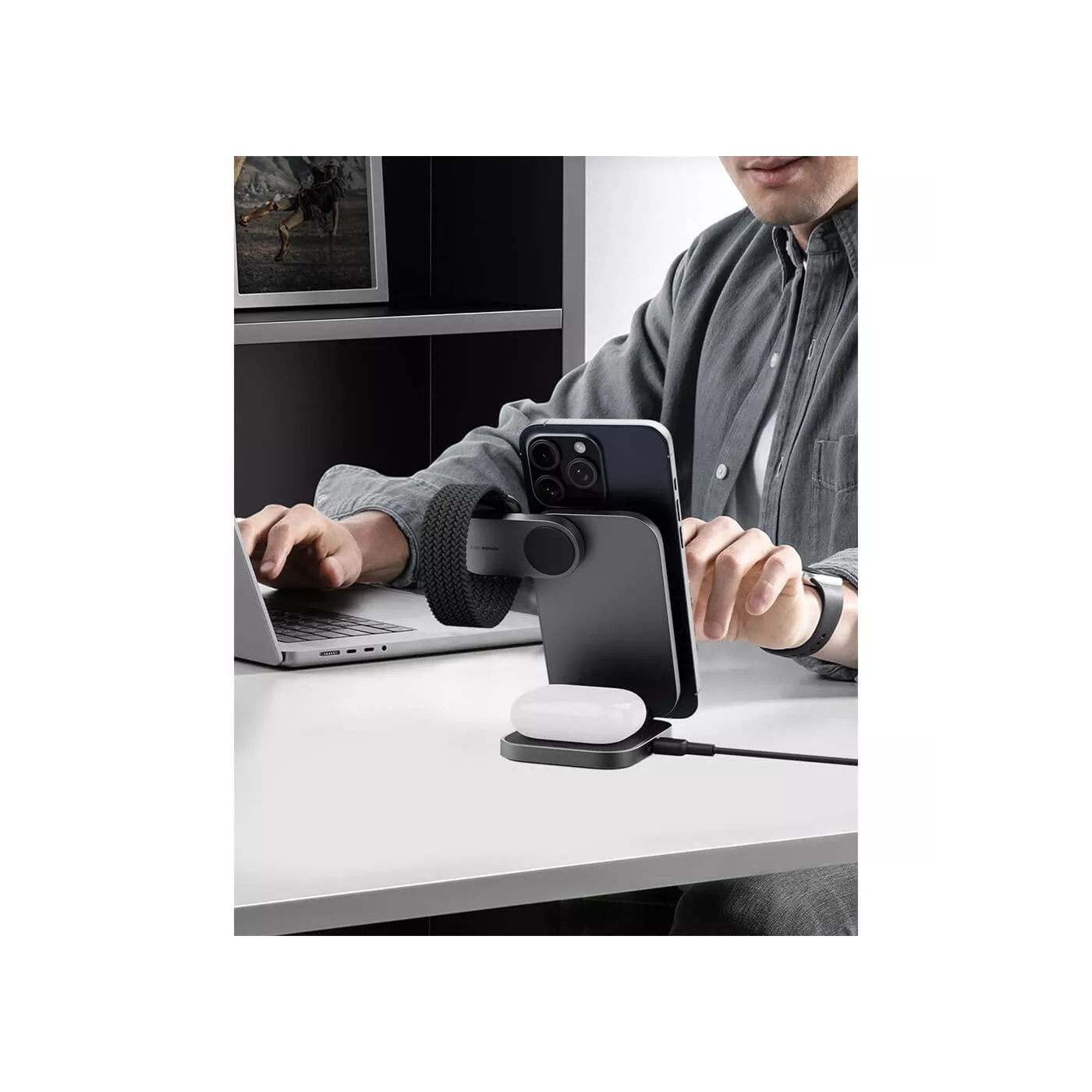 Aukey Magfusion Qi2 2in1 Wireless Charger - Gray