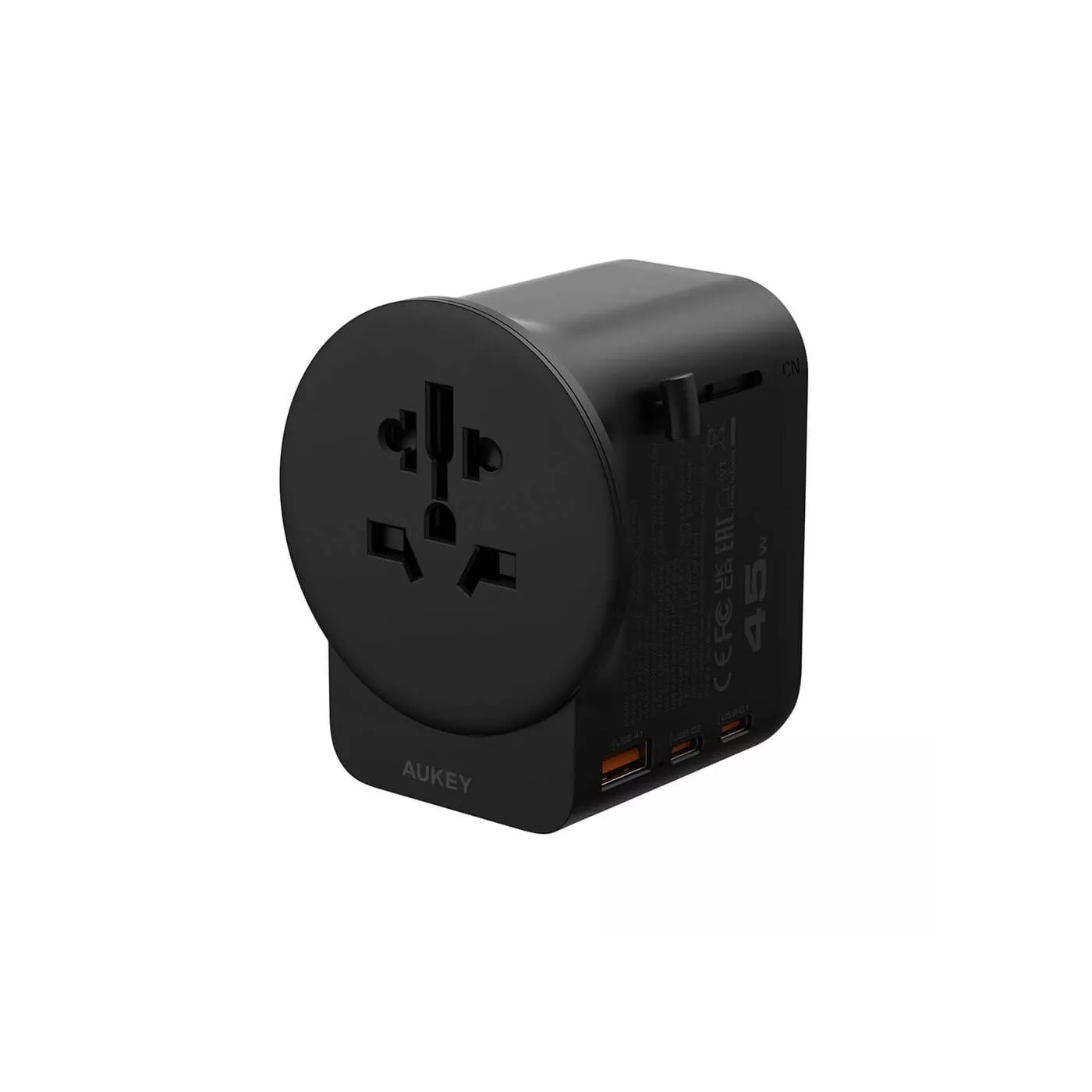 Aukey 45W GaN 1 USB-A 2 USB-C Universal Charger - Black