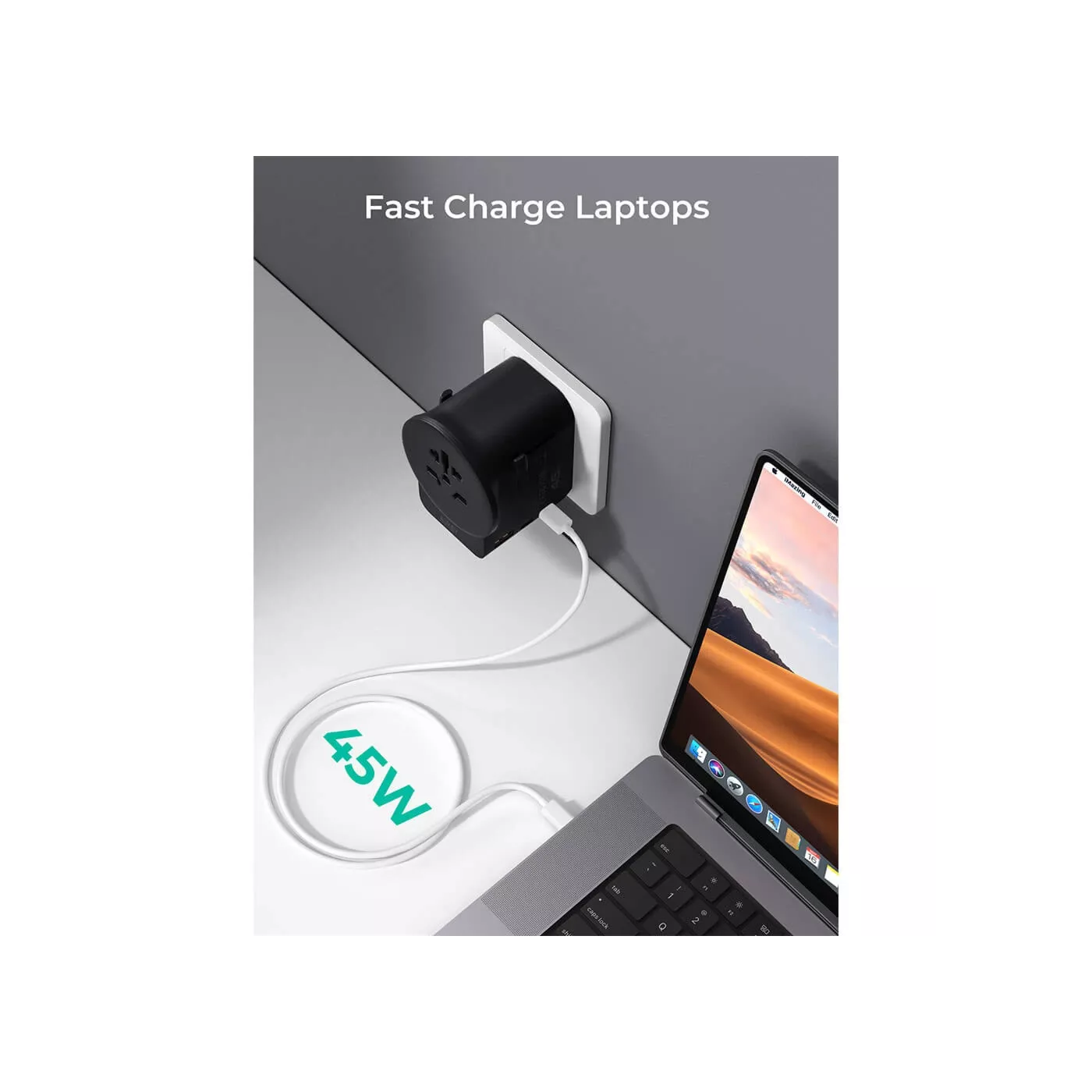 Aukey 45W GaN 1 USB-A 2 USB-C Universal Charger - Black