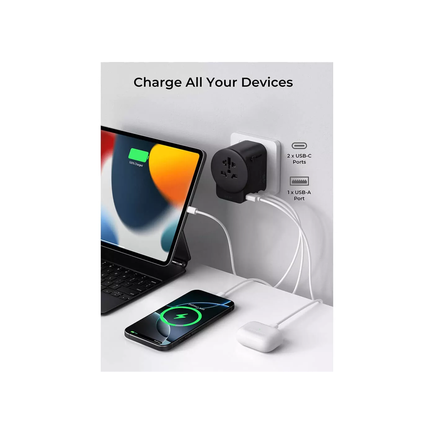 Aukey 45W GaN 1 USB-A 2 USB-C Universal Charger - Black