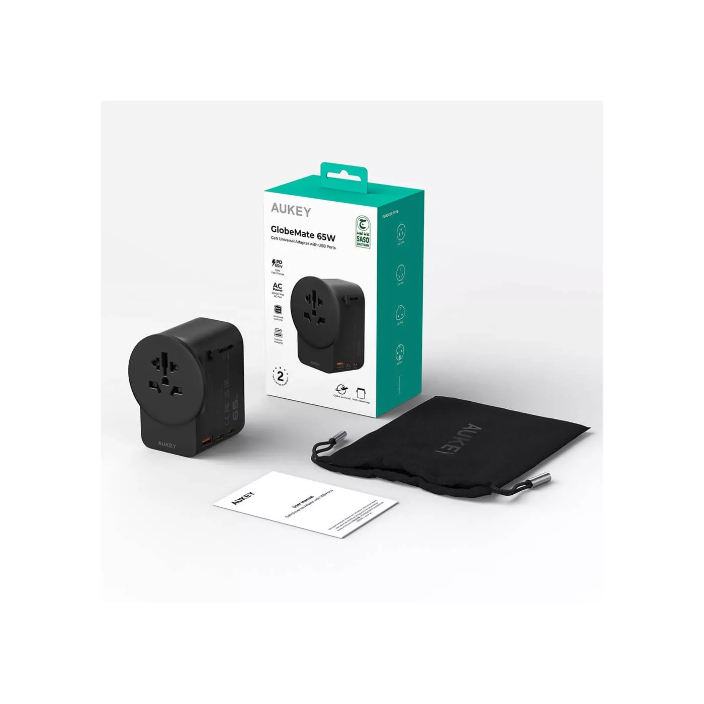 Aukey 65W GaN 1 USB-A 2 USB-C Universal Charger - Black