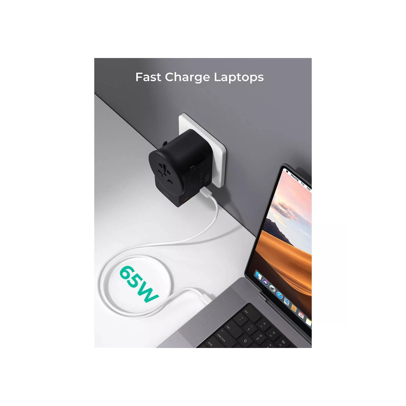 Aukey 65W GaN 1 USB-A 2 USB-C Universal Charger - Black