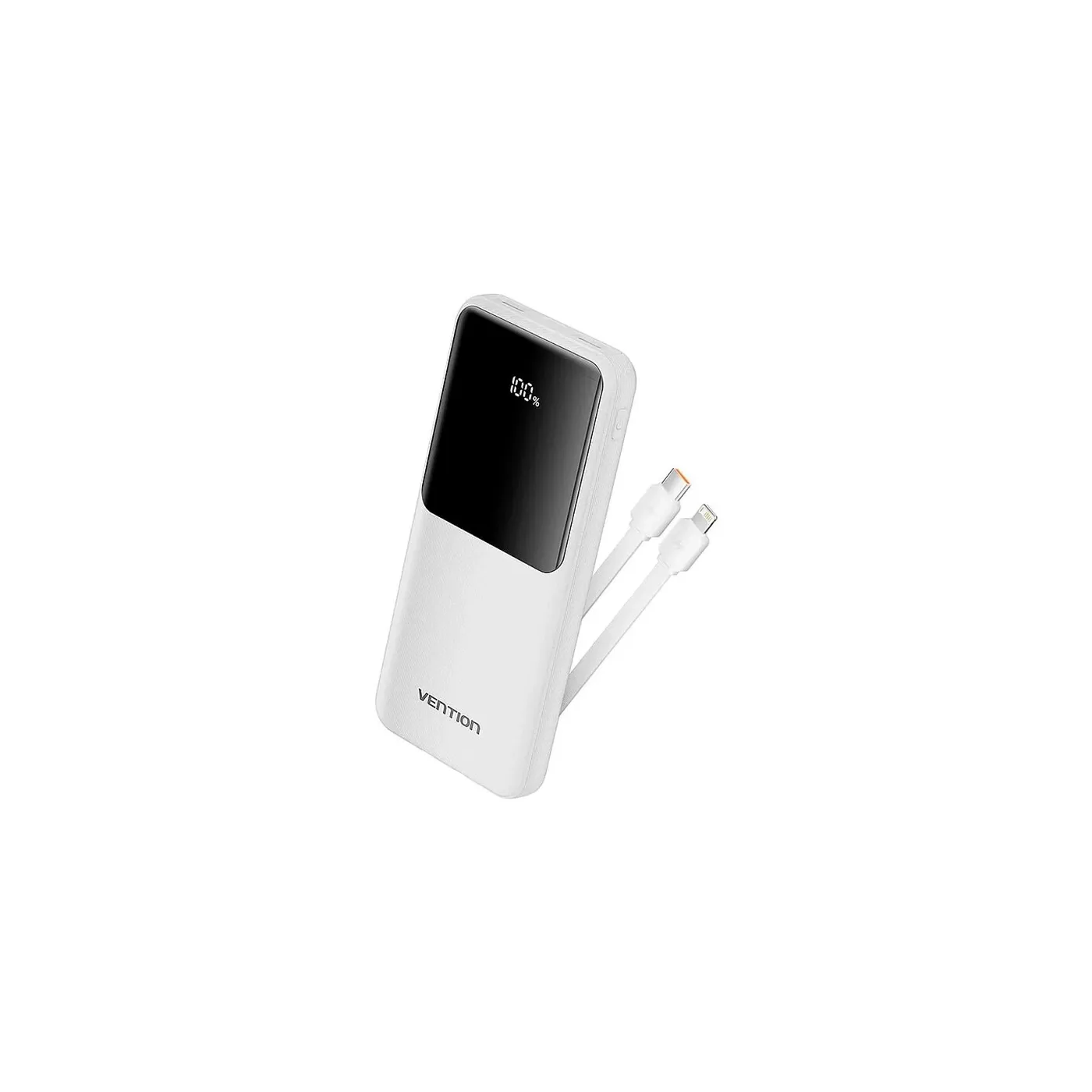 Vention بطارية متنقلة 22.5W بسعة 10K مع كابلات USB-C وLightning مدمجة - أبيض