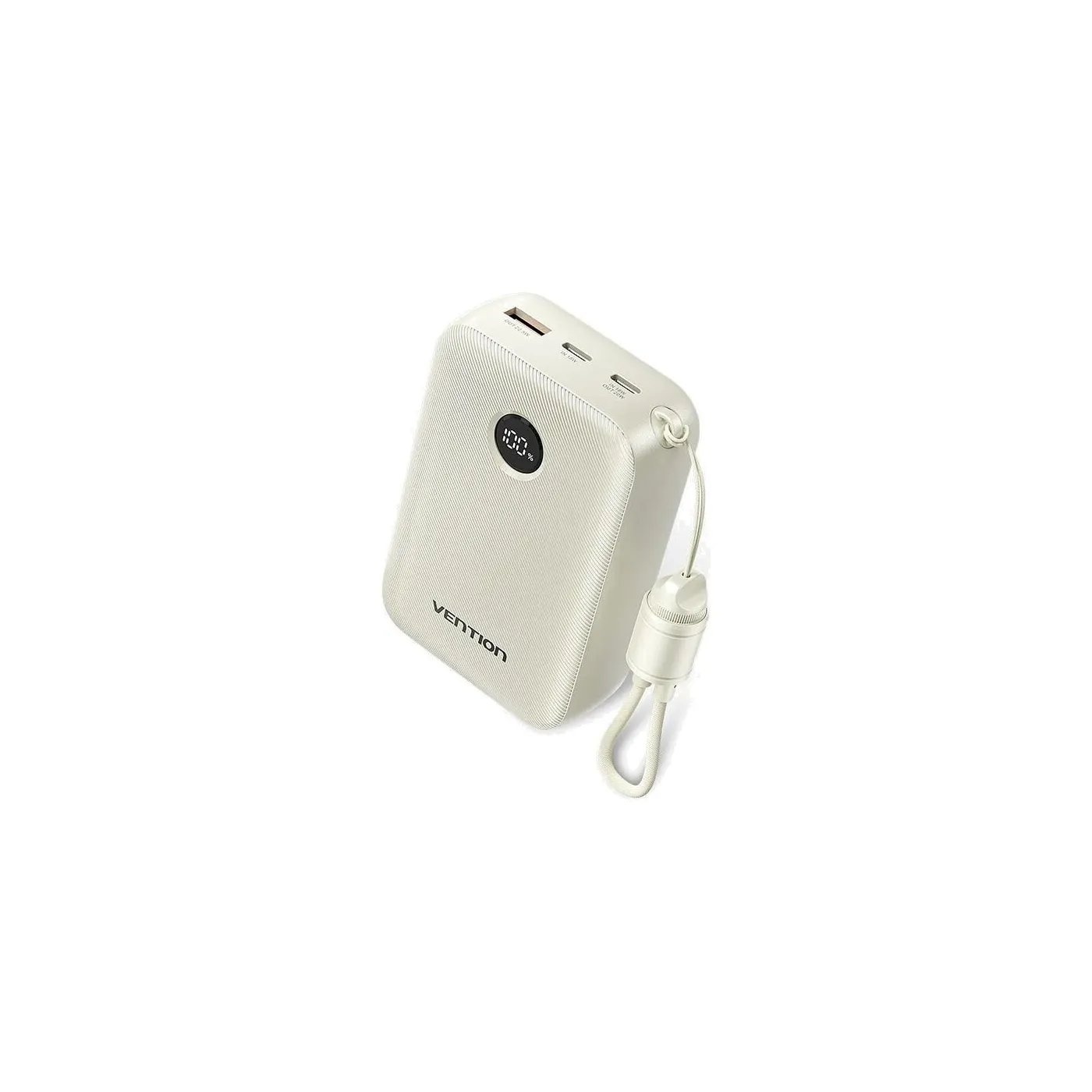 Vention 22.5W 20K Power Bank with Built-in USB-C Cable - Beige