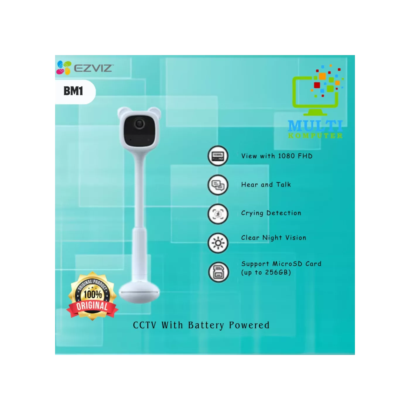 EZVIZ BM1 Battery Powered Baby Monitor Bear Shape - Blue