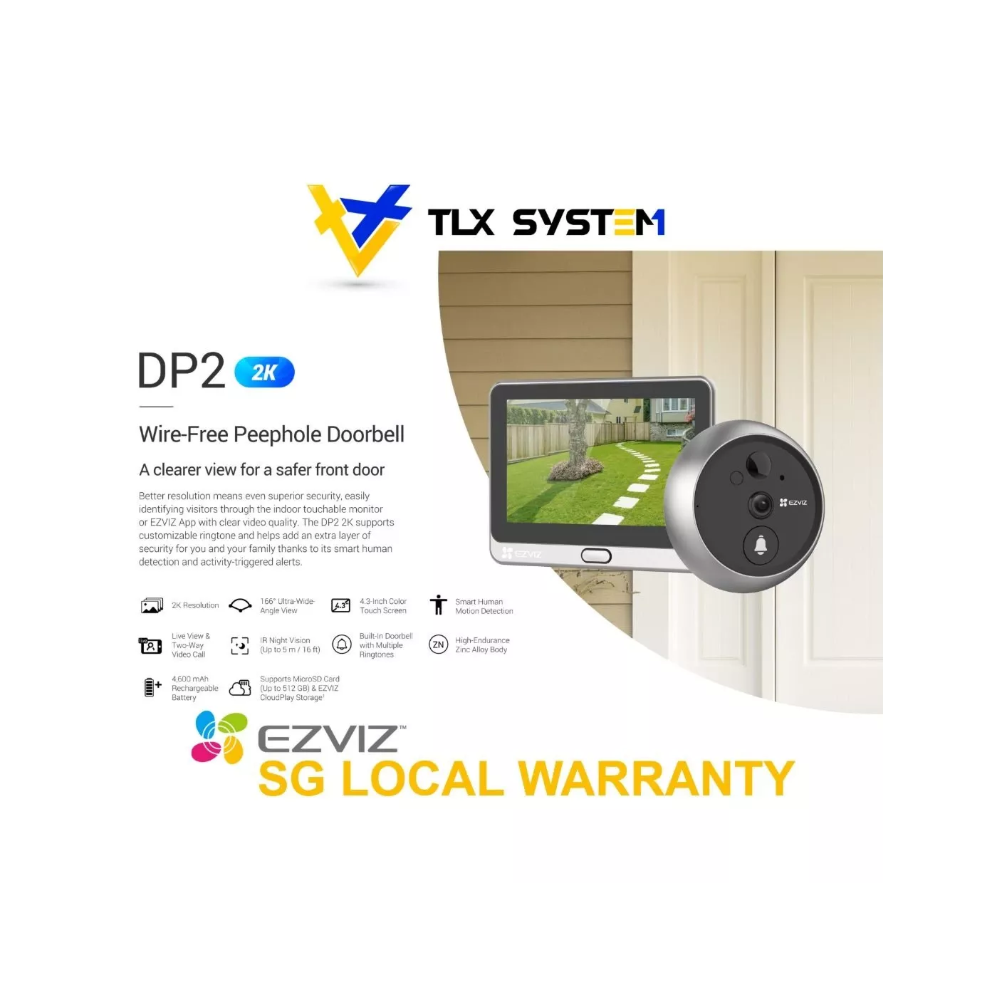 EZVIZ DP2 2K Wire-Free Peephole Doorbell