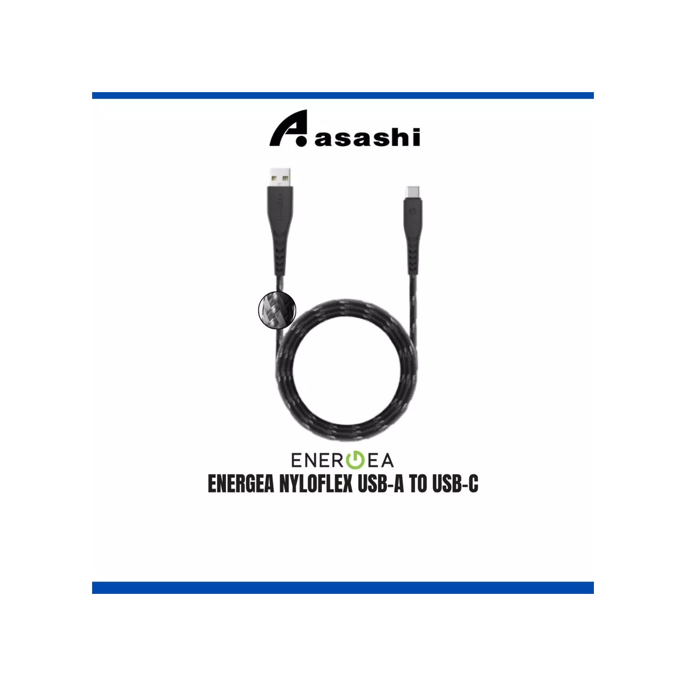 Energea Nyloflex USB-A to USB-C (1.5m) Universal Cable - Black