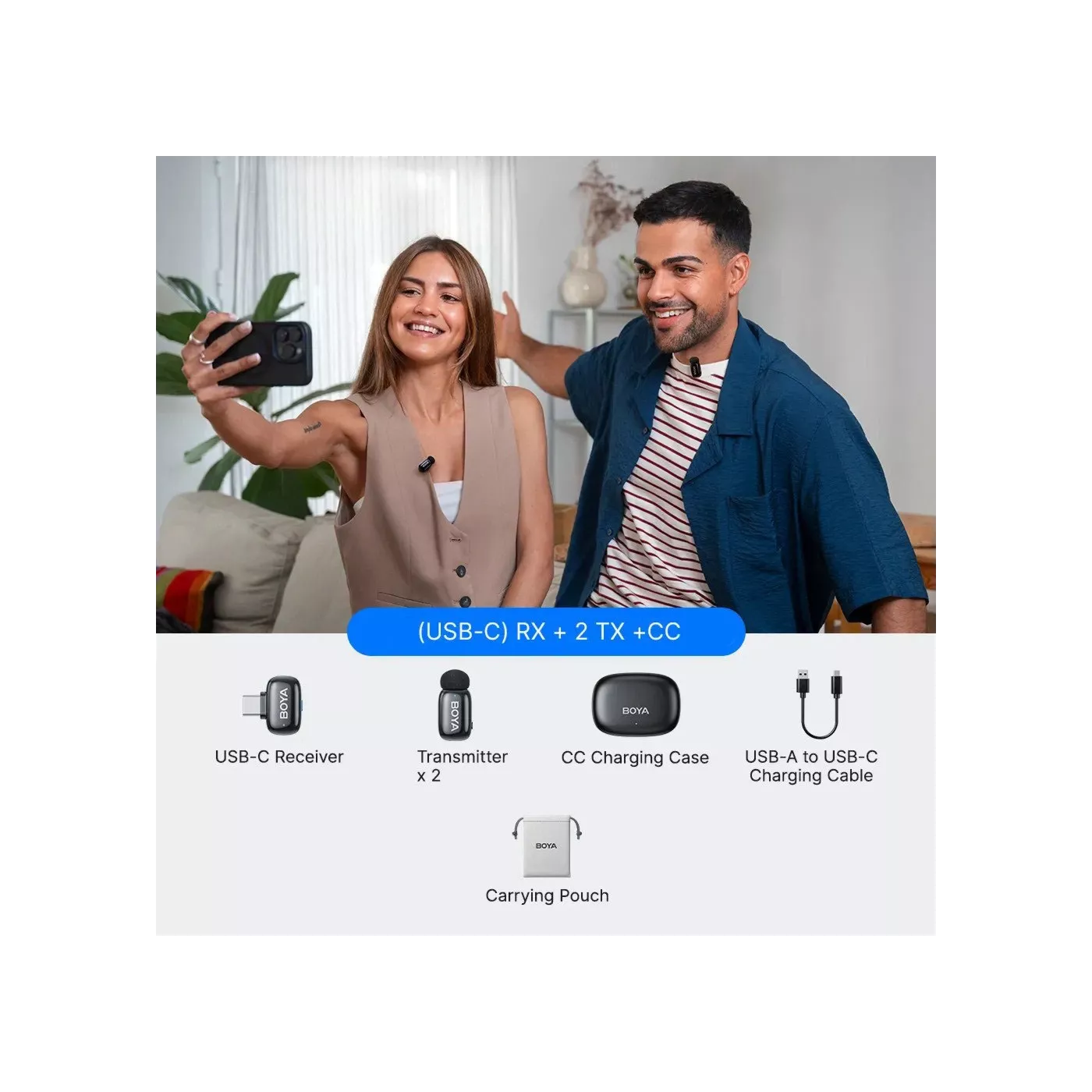 Boya Microphone Mini 2 Wireless X2 Ai USB-C 2.4GHz - Black